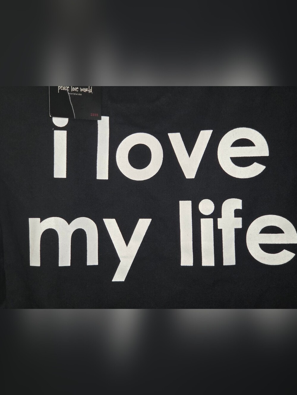 Peace Love World Black Canvas Tote with White 'I Love My Life' Print - Picture 4 of 9